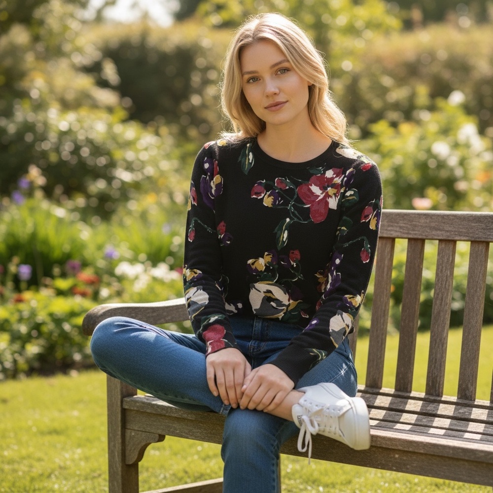 Lauren Ralph Lauren Black Floral Long Sleeve Top - Picture 1 of 10